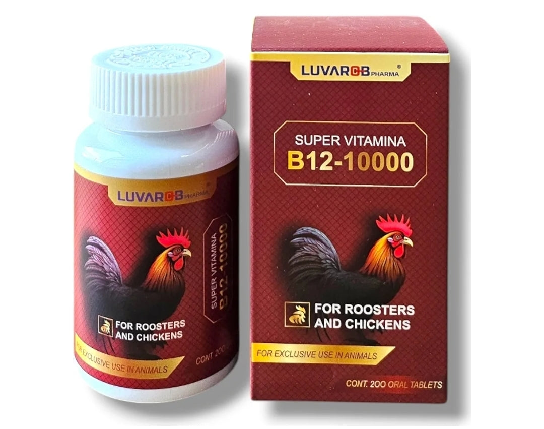 VITAMINA B-12 10000 PARA GALLOS, GALLINAS POLLOS O AVES DE CORRAL 200 TABLETAS