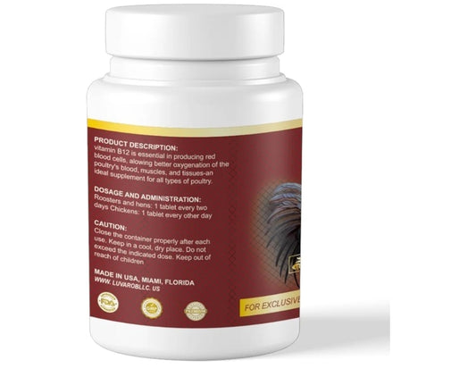 VITAMINA B-12 10000 PARA GALLOS, GALLINAS POLLOS O AVES DE CORRAL 200 TABLETAS