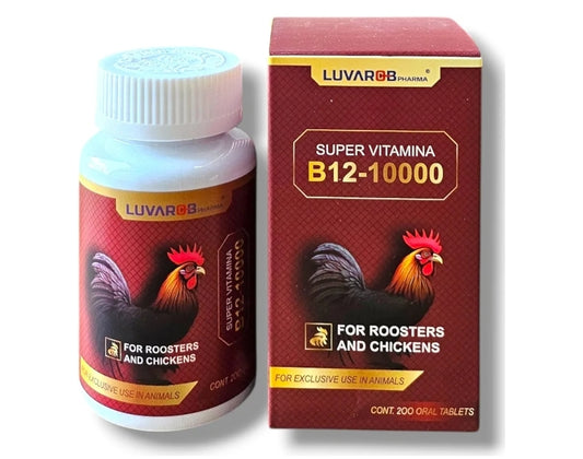 VITAMINA B-12 10000 PARA GALLOS, GALLINAS POLLOS O AVES DE CORRAL 200 TABLETAS