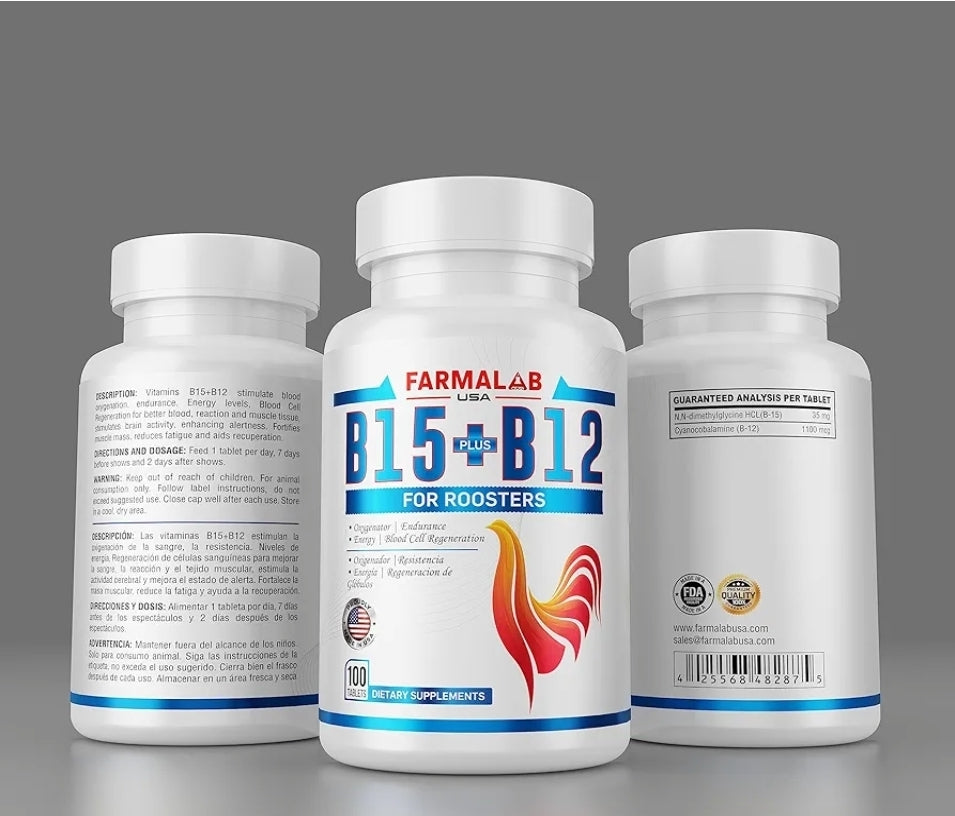 VITAMINA B-12 + B15 Para Gallos,Gallinas Pollos Aves de Corral
